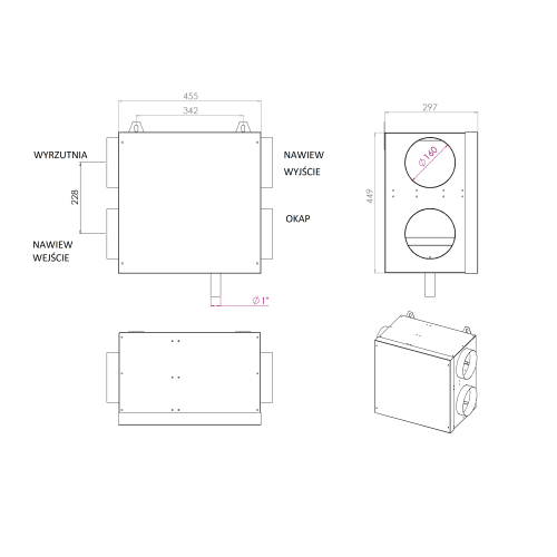 SEPARATOR TŁUSZCZU,  PODŁĄCZENIE OKAPU DO REKUPERACJI   model S200